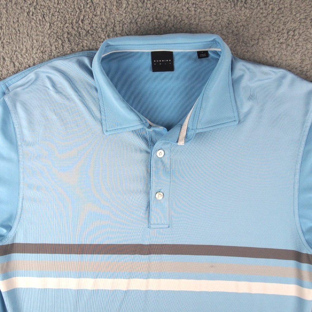 Dunning Golf Polo Mens Large Blue Striped Performance Shirt Embroidery Logo - Picture 2 of 10